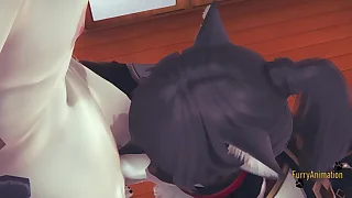 Genshin Impact Linty Yaoi 3D - Zhongli Cat Blowjob with POV & Cum in his mouth (Uncensored) - Japanese asian manga anime game porn yiff